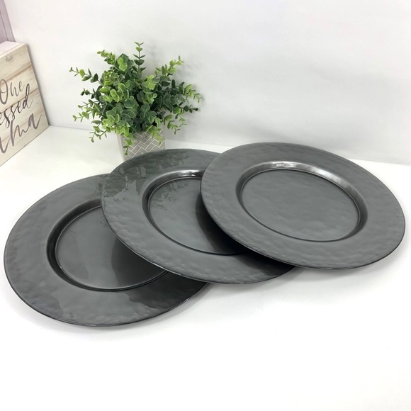 SET of 3 Pcs Pottery Barn 13”Shimmering Gray Tones Hammered Heavy Glass - Picture 3 of 15